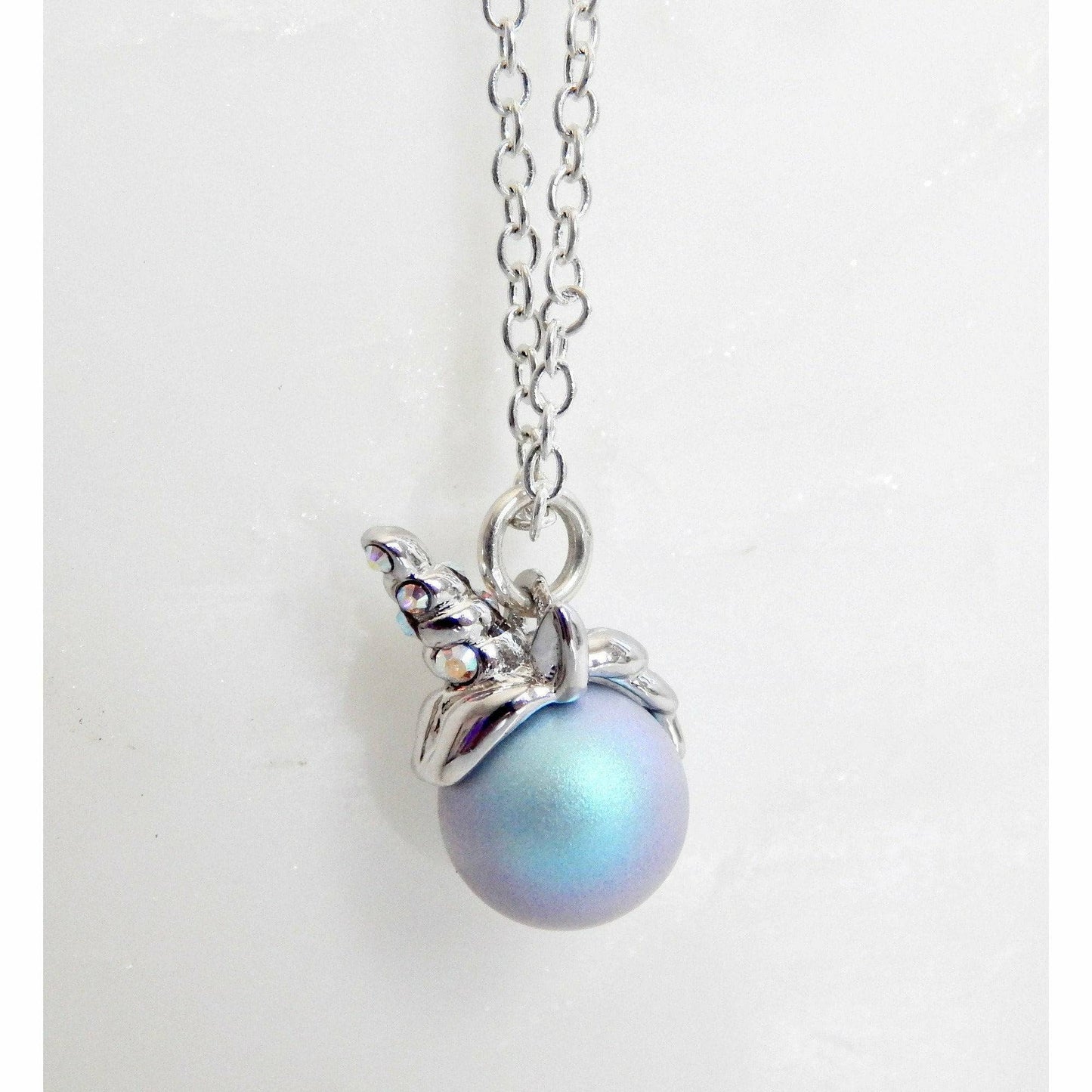 Blue unicorn pearl and crystal necklace