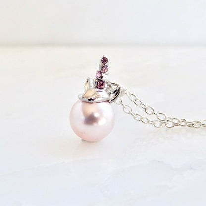 Collier perles et cristaux licorne rose