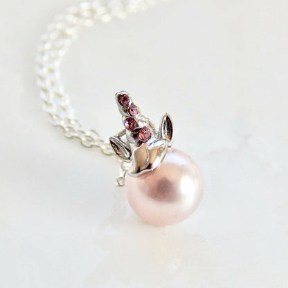 Collier perles et cristaux licorne rose