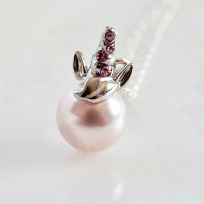 Collier perles et cristaux licorne rose