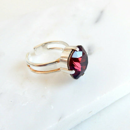 Bague cristal carrée bordeaux