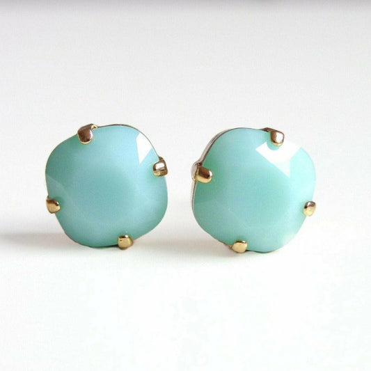 Mint green opaque crystal post earring
