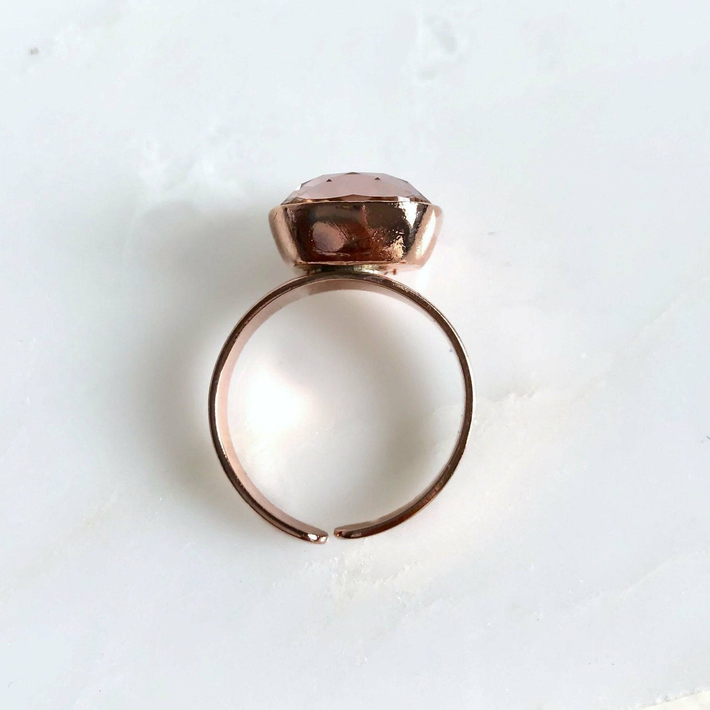 Blush square crystal ring on rose gold band