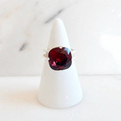 Burgundy square crystal ring