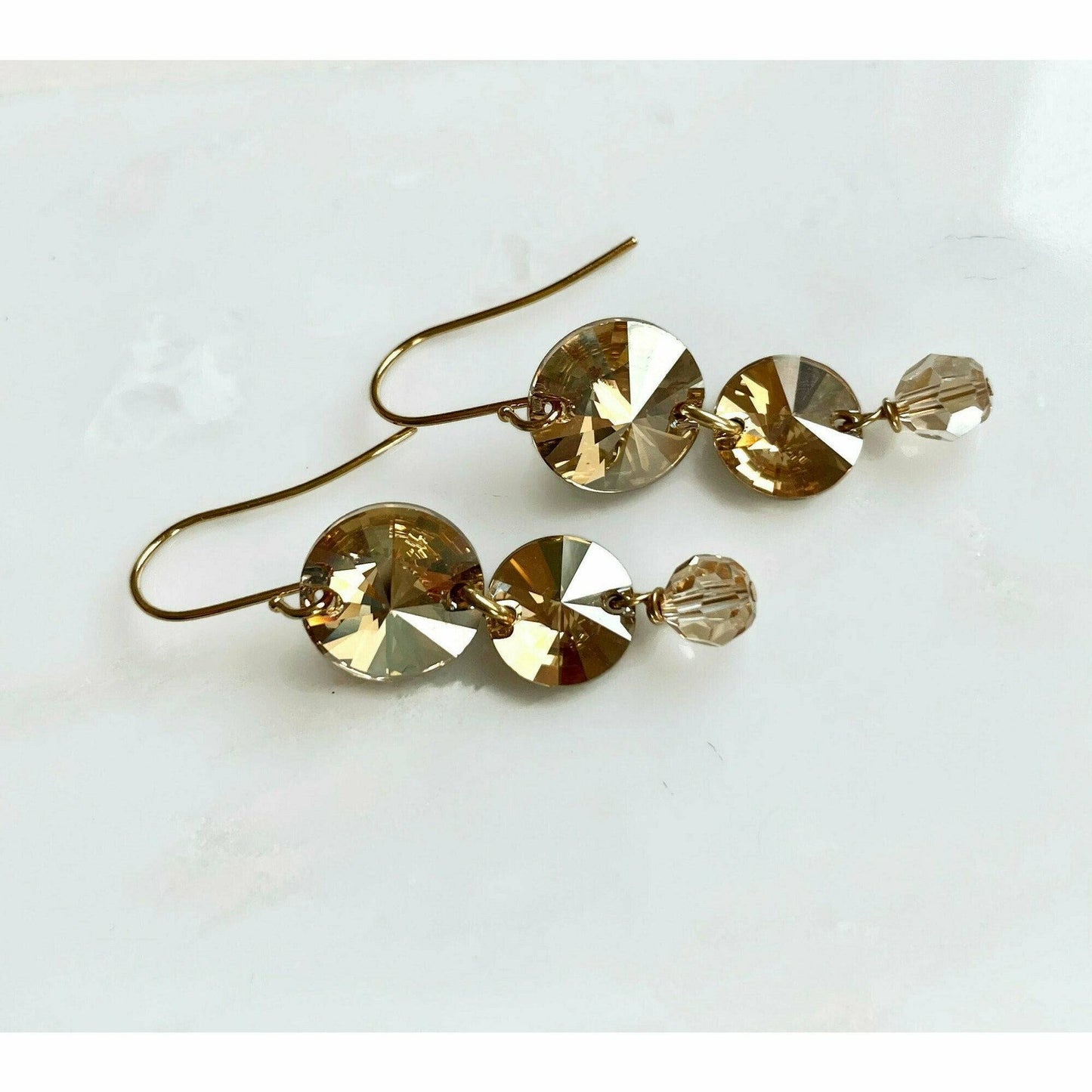 Gold Swarovski Crystal Disc Earrings