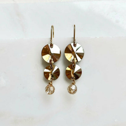 Pendientes de disco de cristal Swarovski dorados