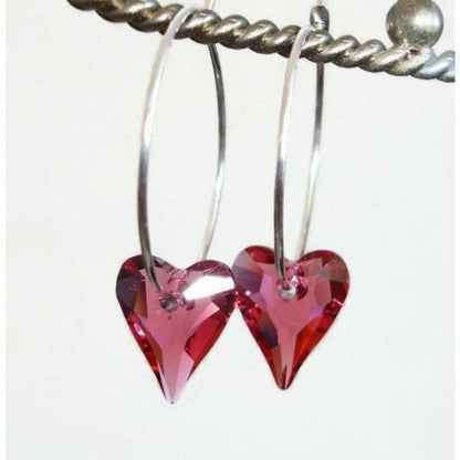 Boucles d'oreilles créoles coeur en cristal rose