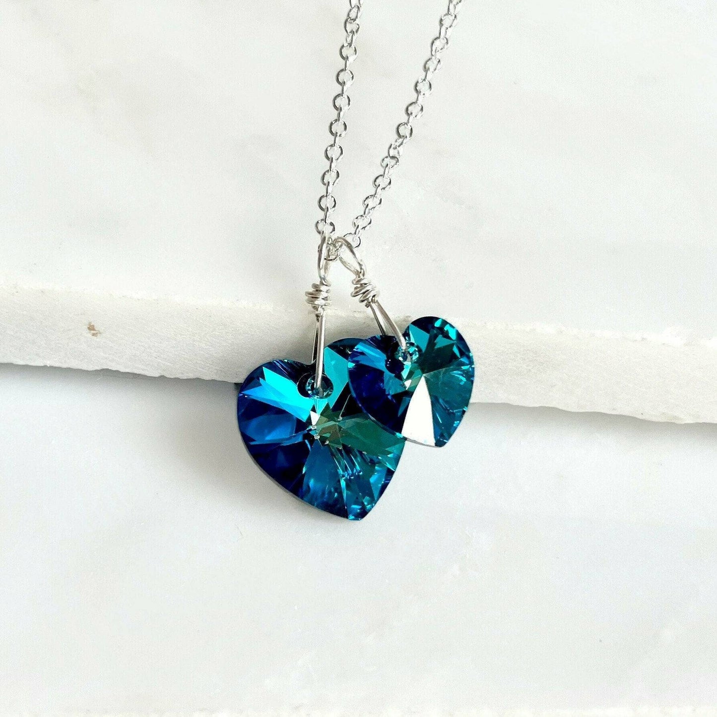 Bermuda Blue Crystal Hearts Necklace
