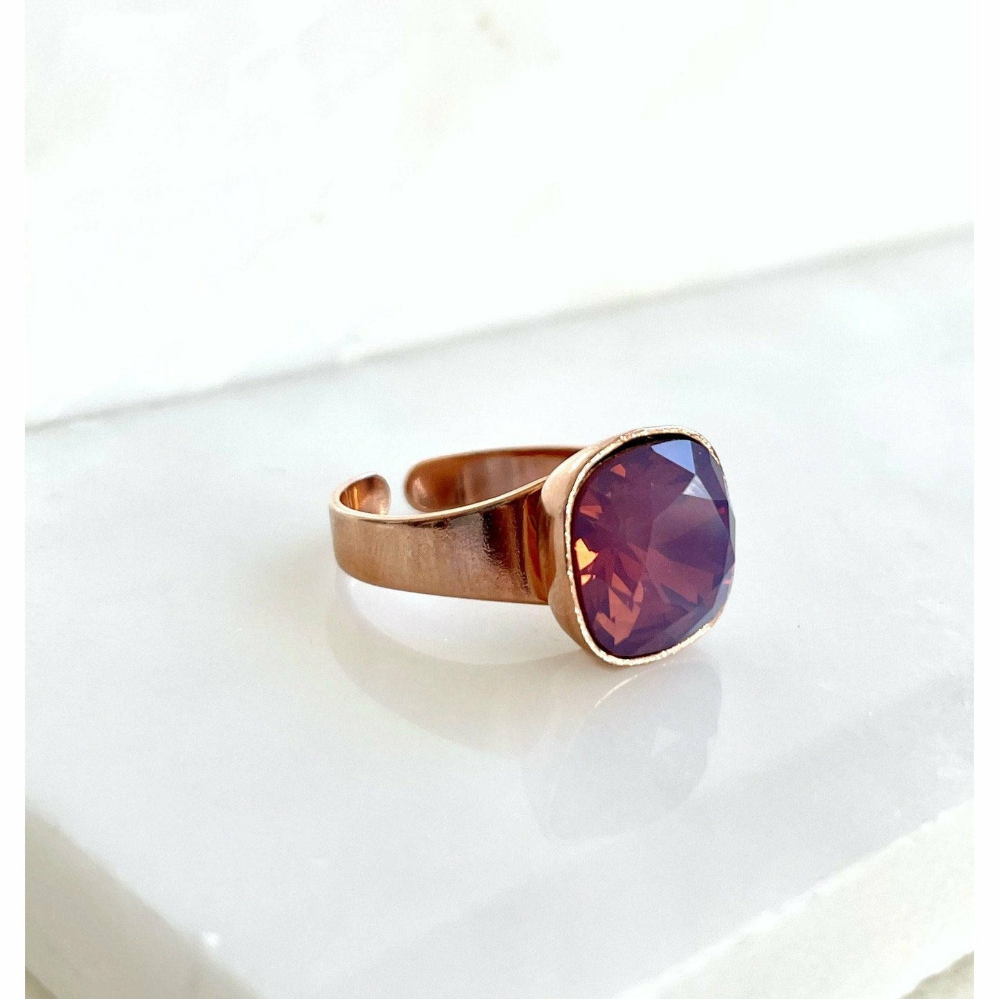 Lavender opal crystal ring on rose gold band