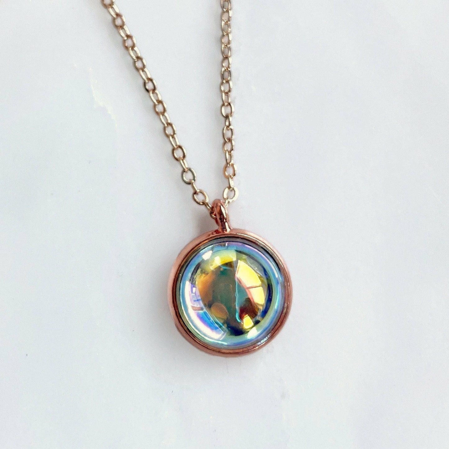 Rose gold crystal bubble necklace in plated rose gold