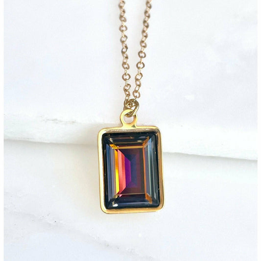 Rainbow rectangle crystal necklace