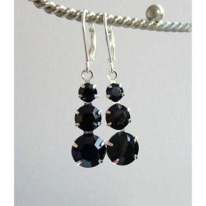 Boucles d'oreilles triples en cristal noir