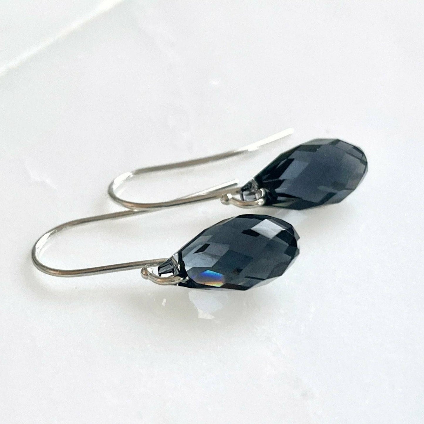 Dark silver crystal teardrop earrings