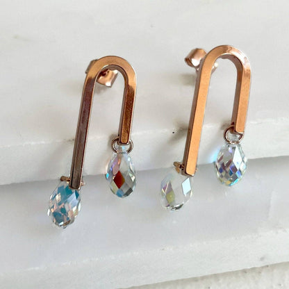 U shape rose gold and Swarovski crystal earrings