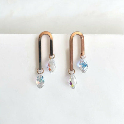 U shape rose gold and Swarovski crystal earrings