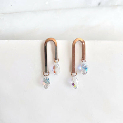 U shape rose gold and Swarovski crystal earrings