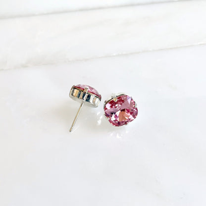 Pink crystal post earrings