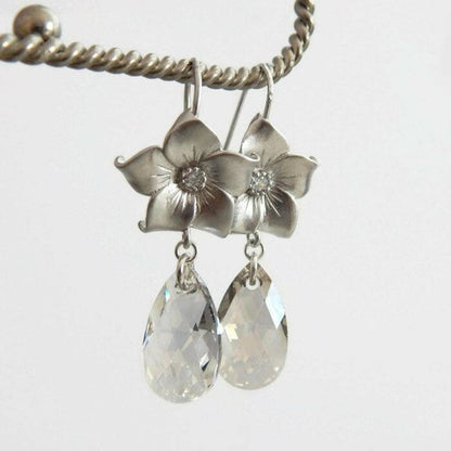 Star Flower and Swarovski Crystal Teardrop Earrings