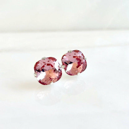 Pink crystal post earrings