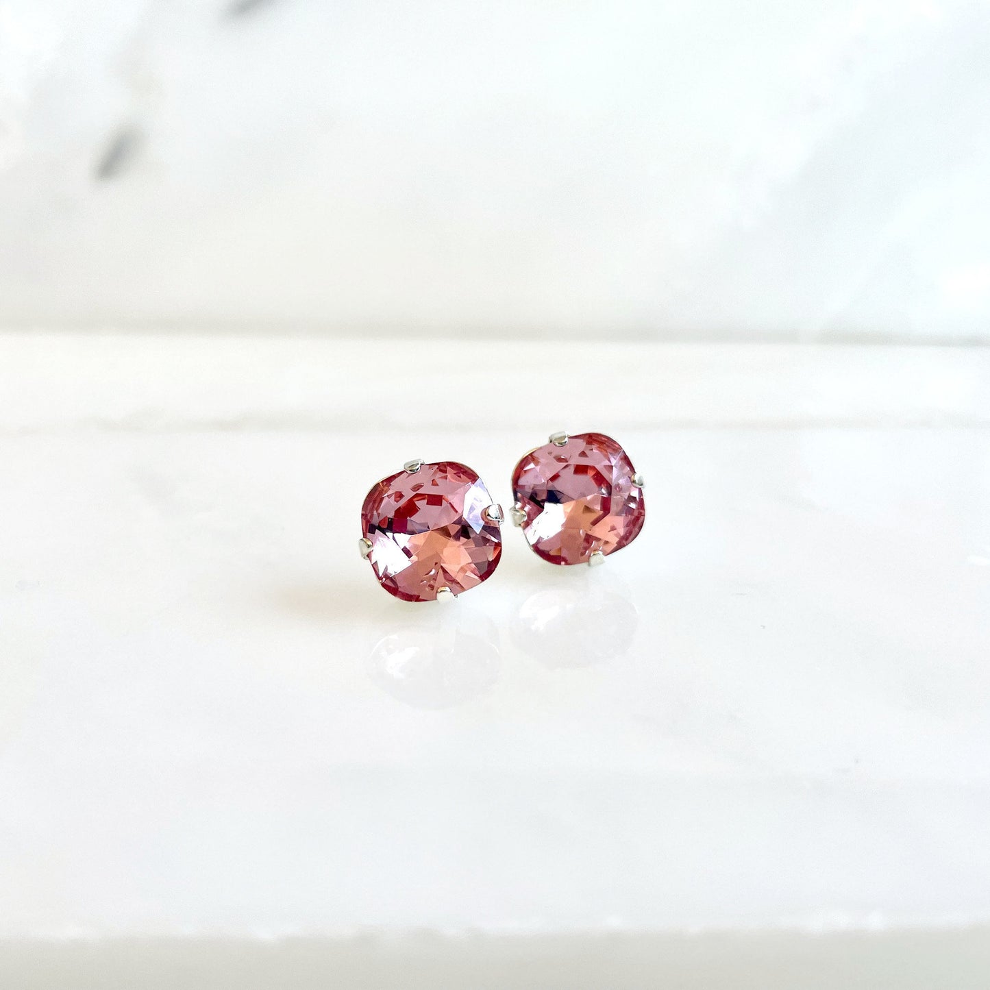 Pink crystal post earrings