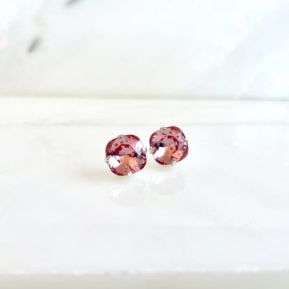 Boucles d'oreilles tiges en cristal rose