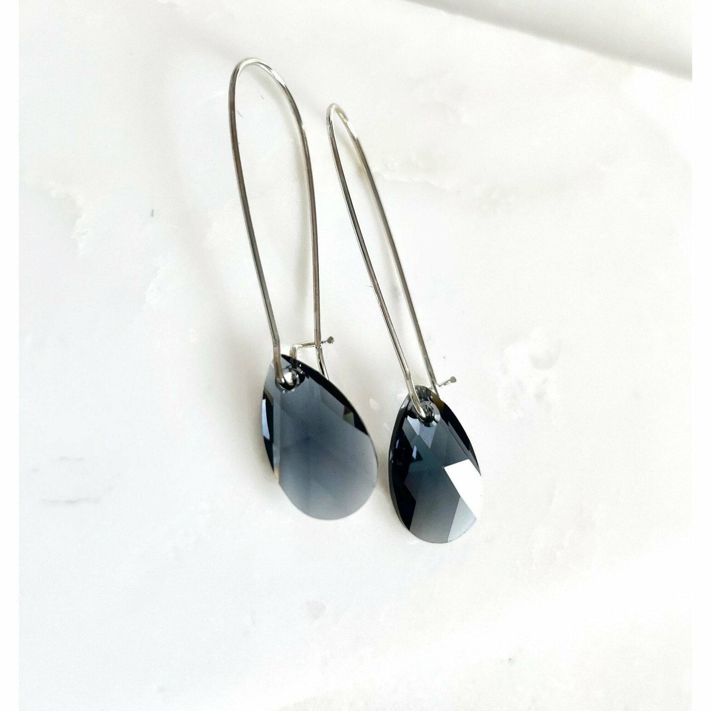Long graphite gray crystal earrings