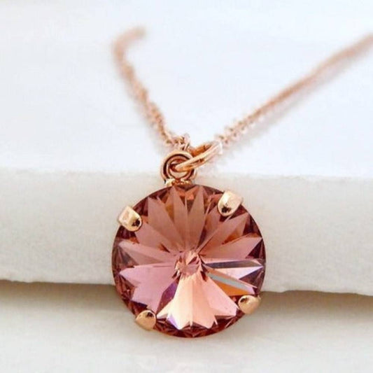 Blush round crystal and rose gold necklace