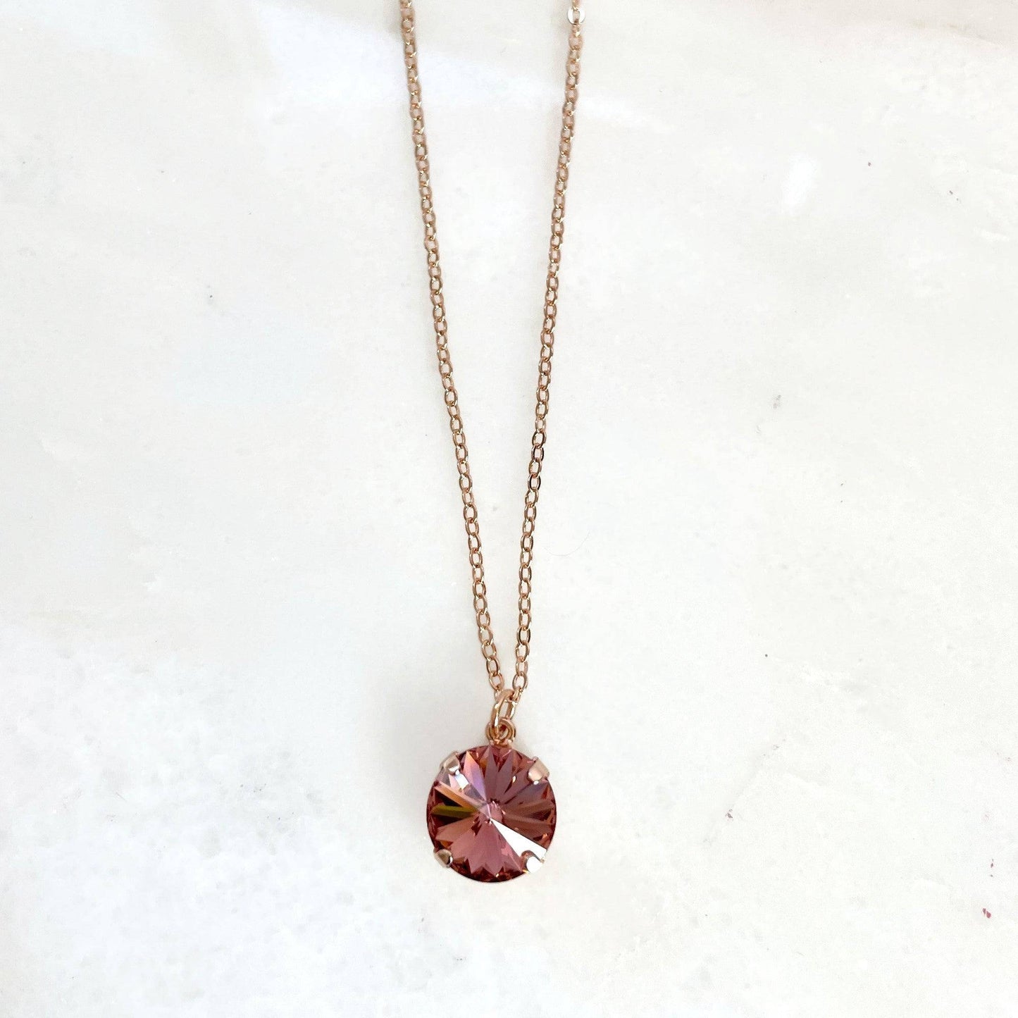 Blush round crystal and rose gold necklace