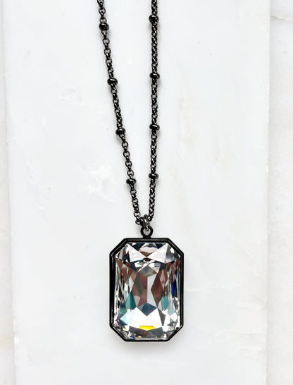 Gunmetal large clear crystal pendant