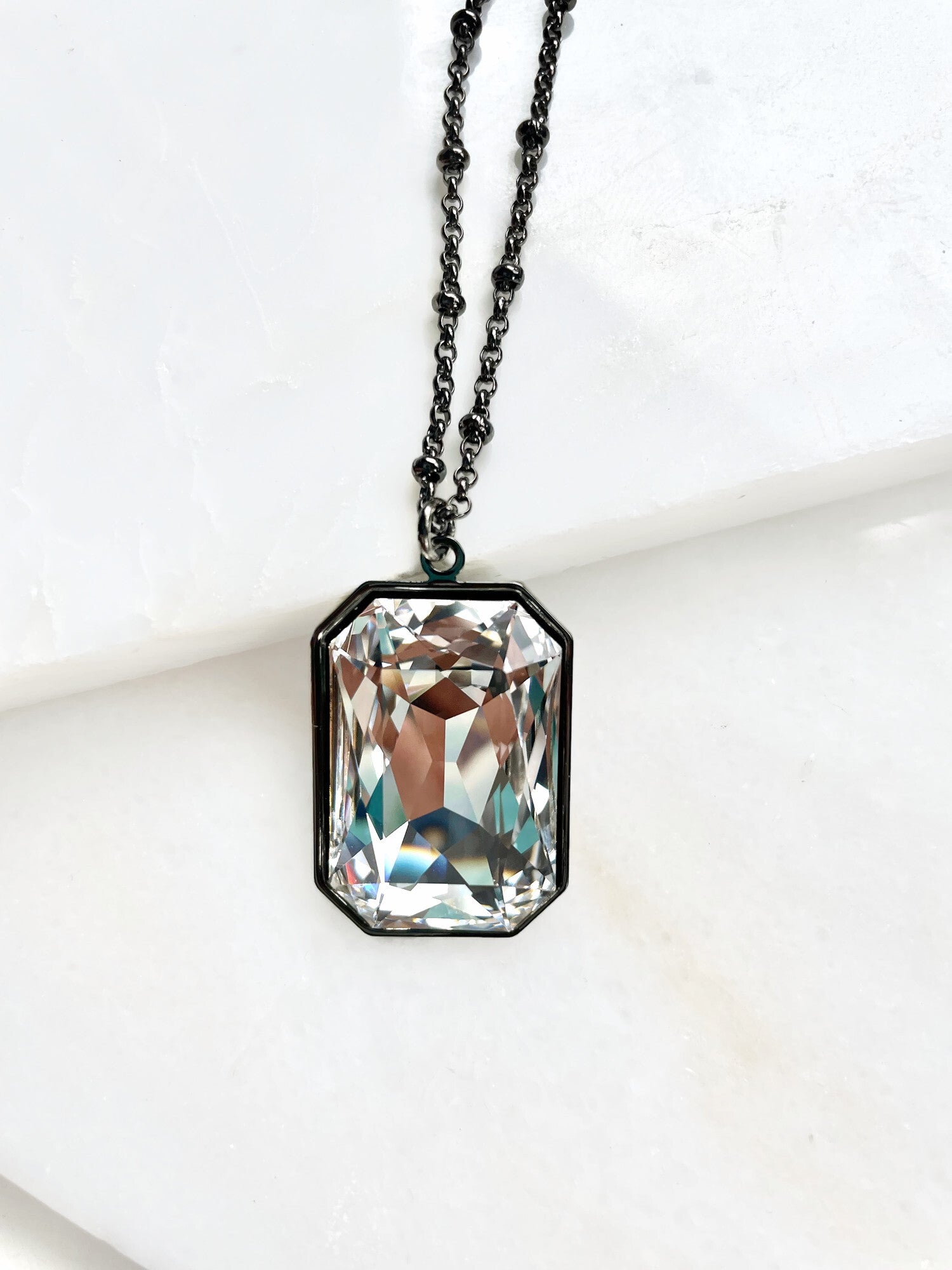 Silver Color Large Crystal Gemstone Pendant Necklace Women - Temu