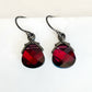Ruby red Swarovski Crystal Flat Briolette earrings on gunmetal
