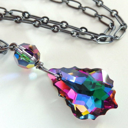 Electric Crystal Baroque Necklace on Gun Metal