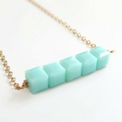 Mint green crystal bar necklace