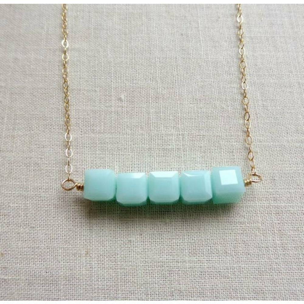 Mint green crystal bar necklace
