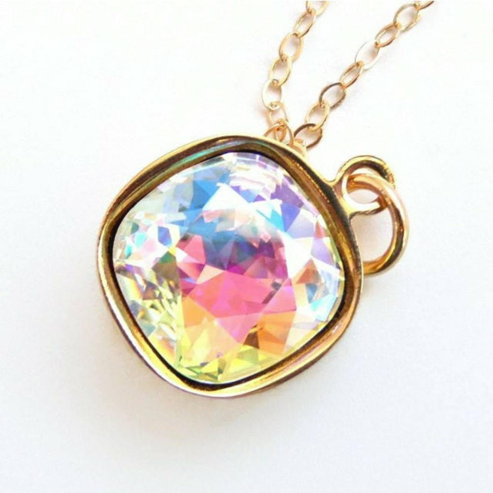 Rainbow square crystal necklace