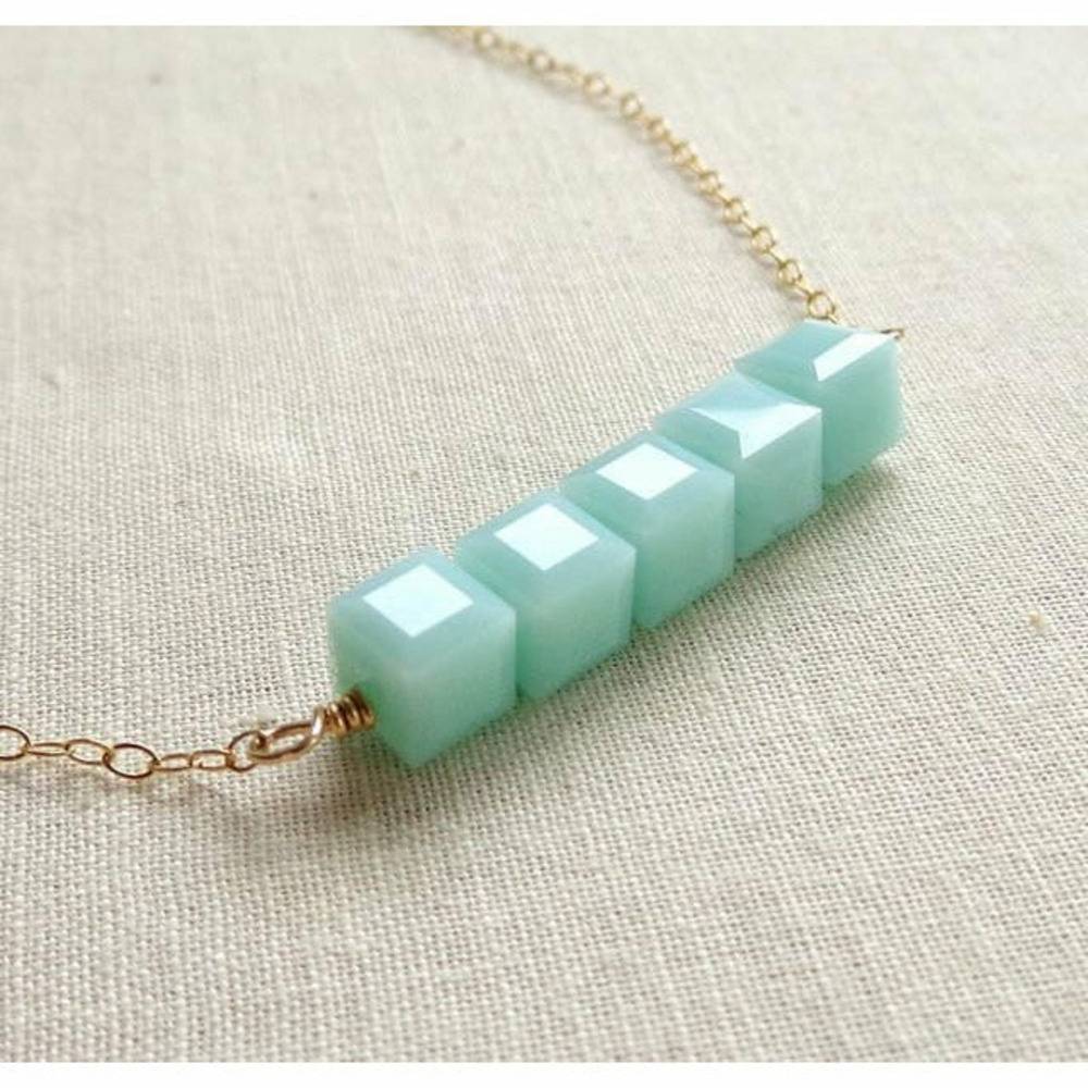 Mint green crystal bar necklace