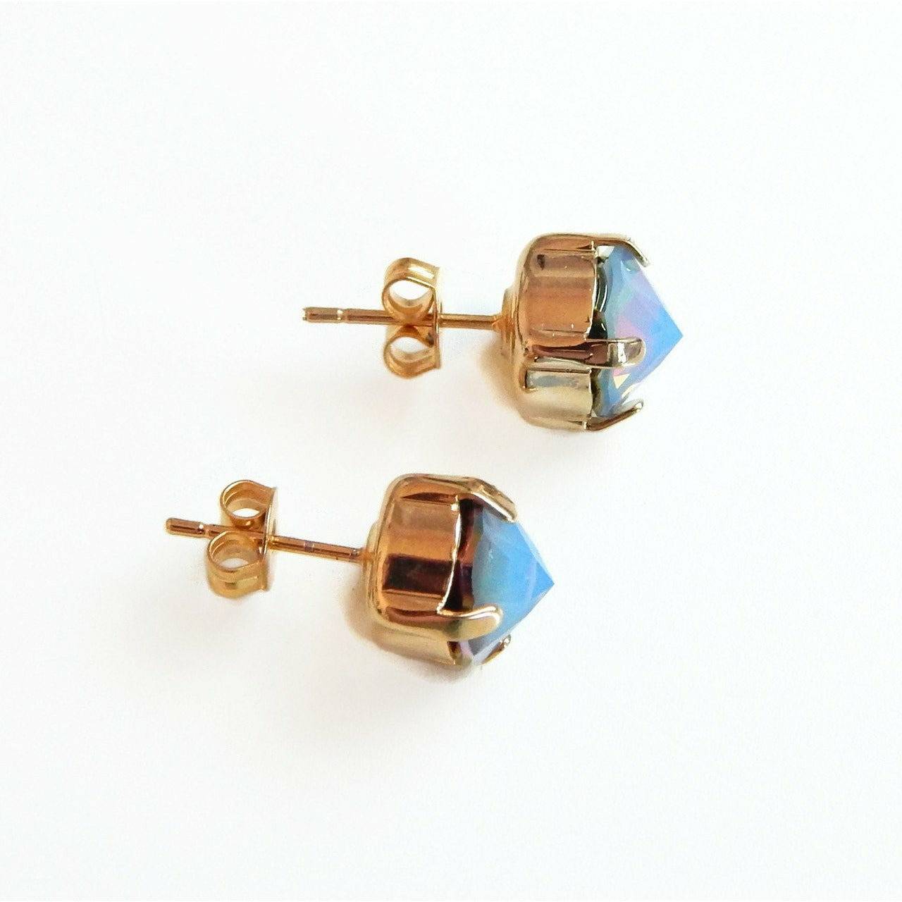 Blue opal pointed crystal post earrings