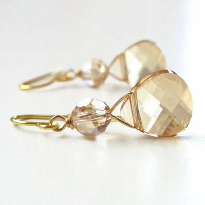 Pendientes briolette de cristal dorado