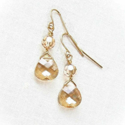 Pendientes briolette de cristal dorado