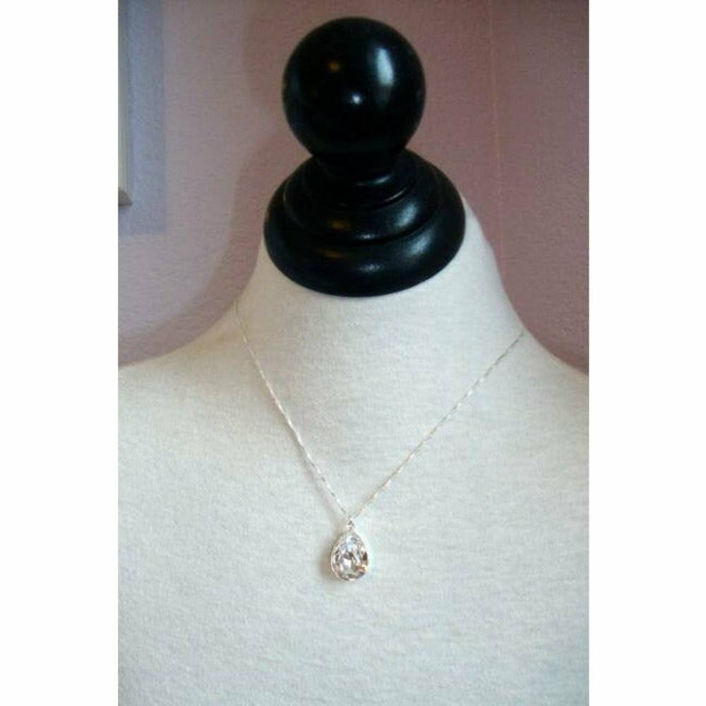 Clear Pear Shape Crystal Necklace on Sterling Silver