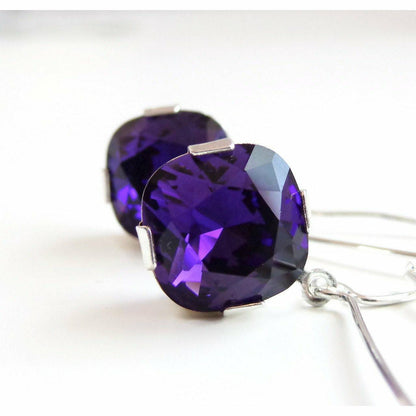 Royal Purple Crystal Dangle Earrings