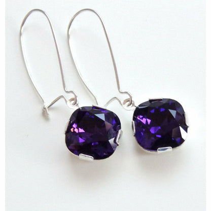 Pendientes colgantes de cristal morado real