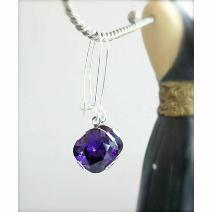 Pendientes colgantes de cristal morado real