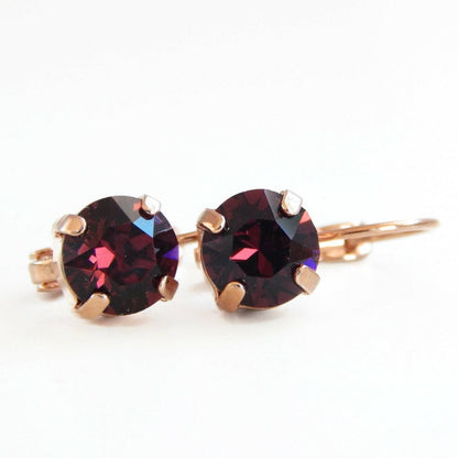 Burgundy Crystal Lever back Earrings