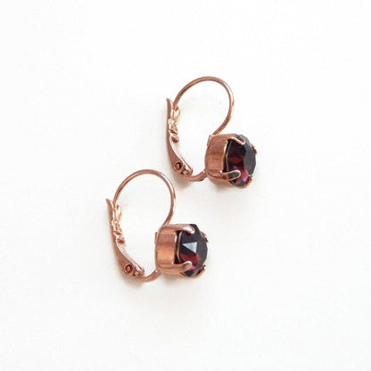 Burgundy Crystal Lever back Earrings