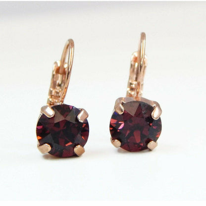 Burgundy Crystal Lever back Earrings