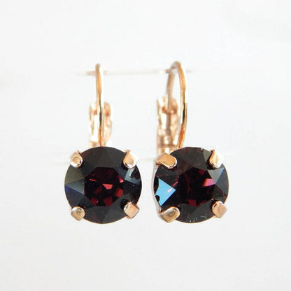 Burgundy Crystal Lever back Earrings