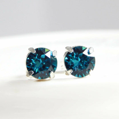 Boucles d'oreilles à tige en cristal bleu sarcelle