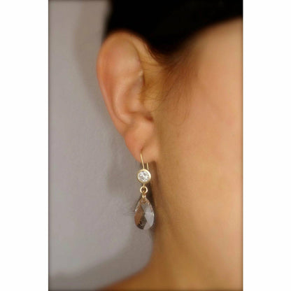 Clear crystal dangle earrings on matte gold