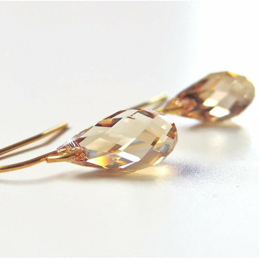 Gold crystal teardrop briolette earrings